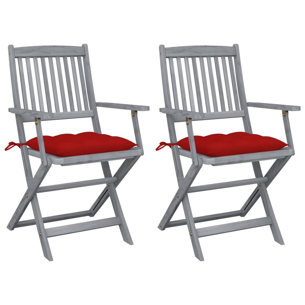 Cadeiras exterior dobráveis c/ almofadões 2 pcs acácia maciça