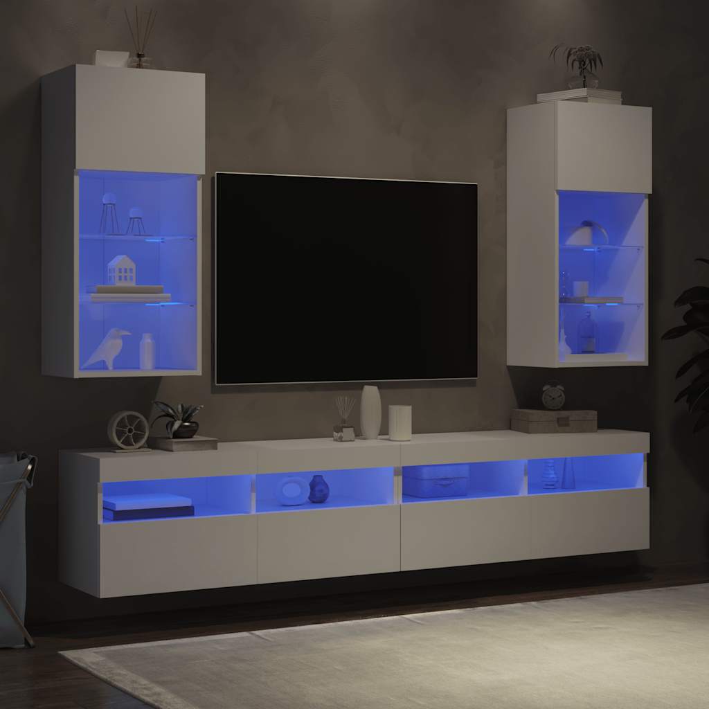 Móveis de TV com luzes LED 2 pcs 40,5x30x90 cm branco