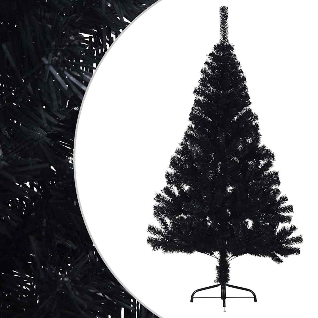 Meia árvore de natal artificial com suporte 120 cm PVC preto