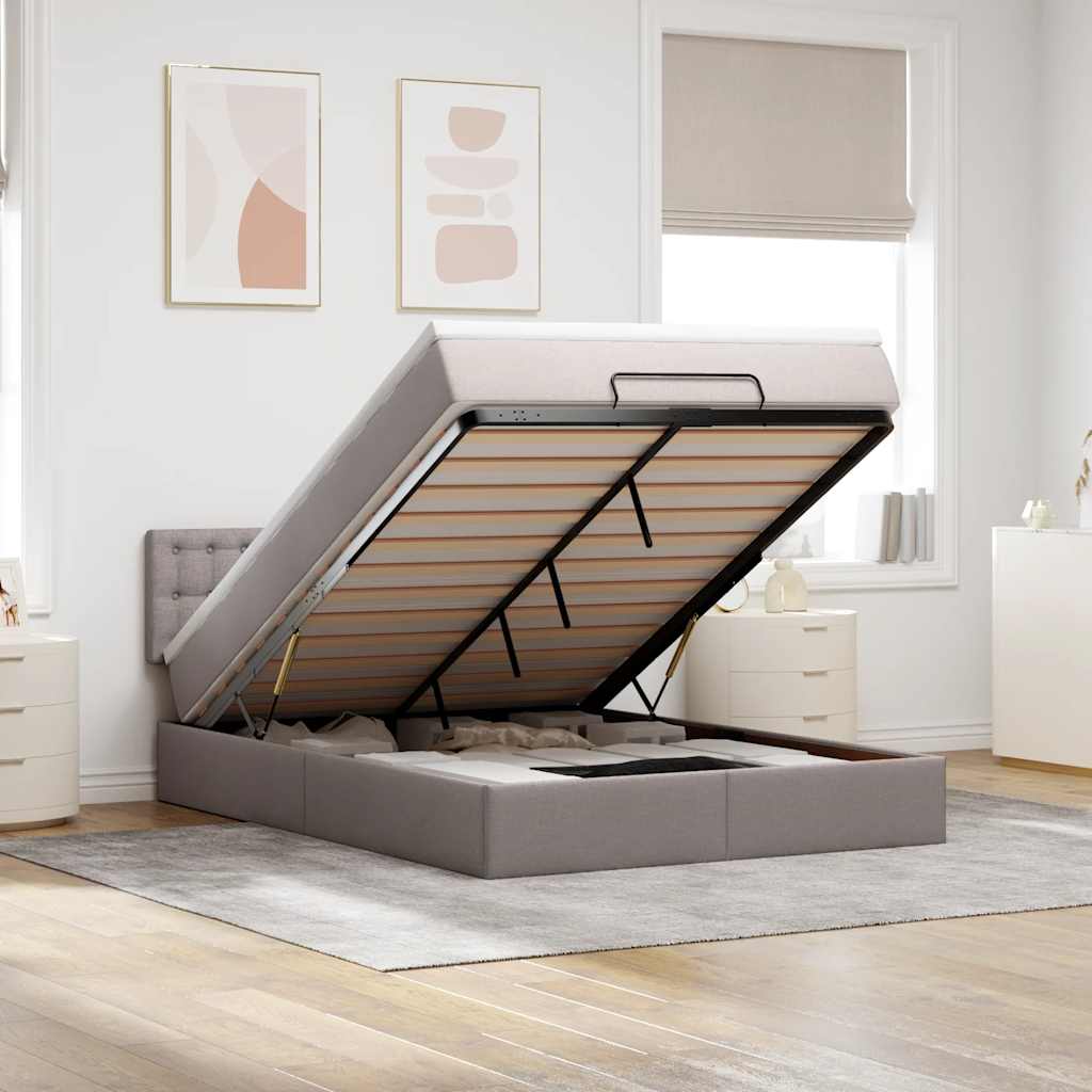 Cama otomana com colchão 140x200 cm tecido cinza