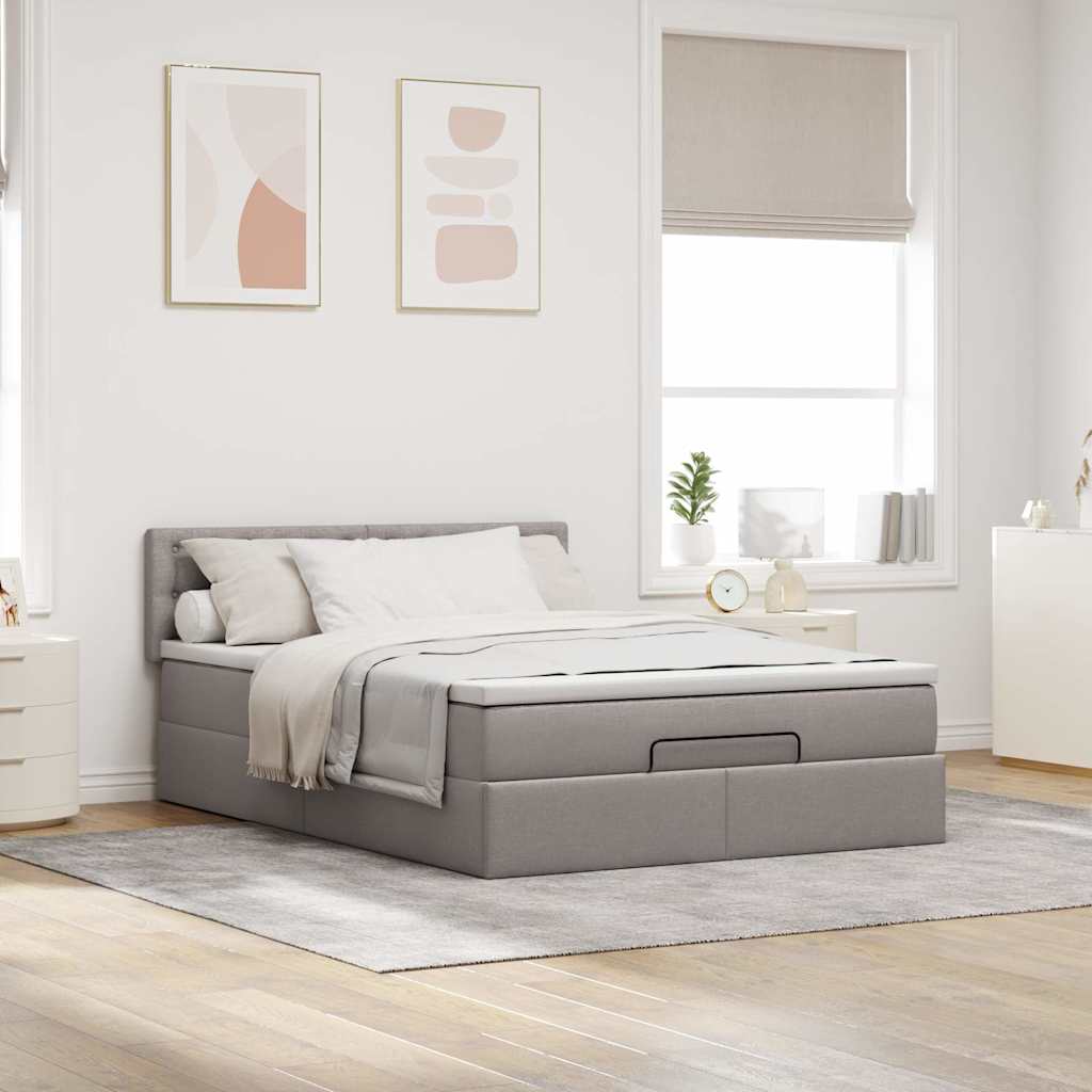 Cama otomana com colchão 140x200 cm tecido cinza