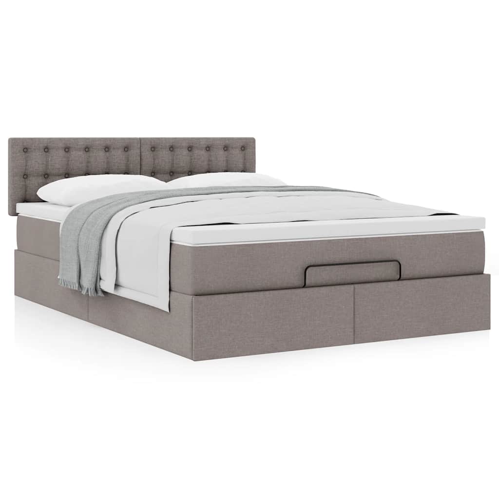 Cama otomana com colchão 140x200 cm tecido cinza