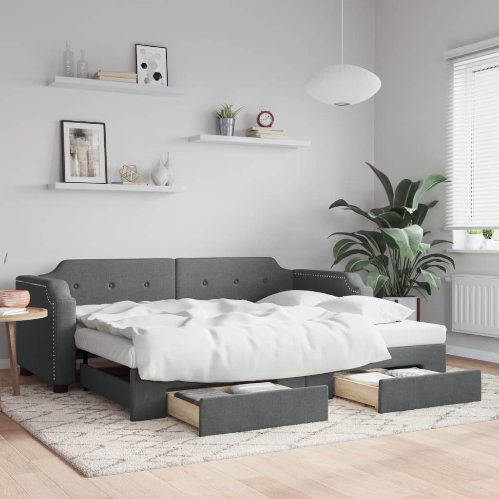 Sofá-cama c/ gavetão e gavetas 90x200 cm tecido cinzento-escuro