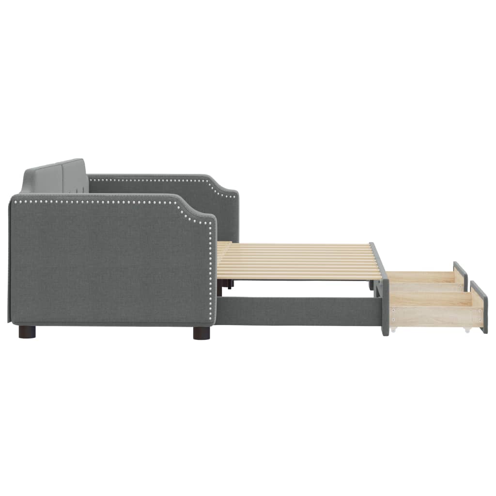 Sofá-cama c/ gavetão e gavetas 90x200 cm tecido cinzento-escuro
