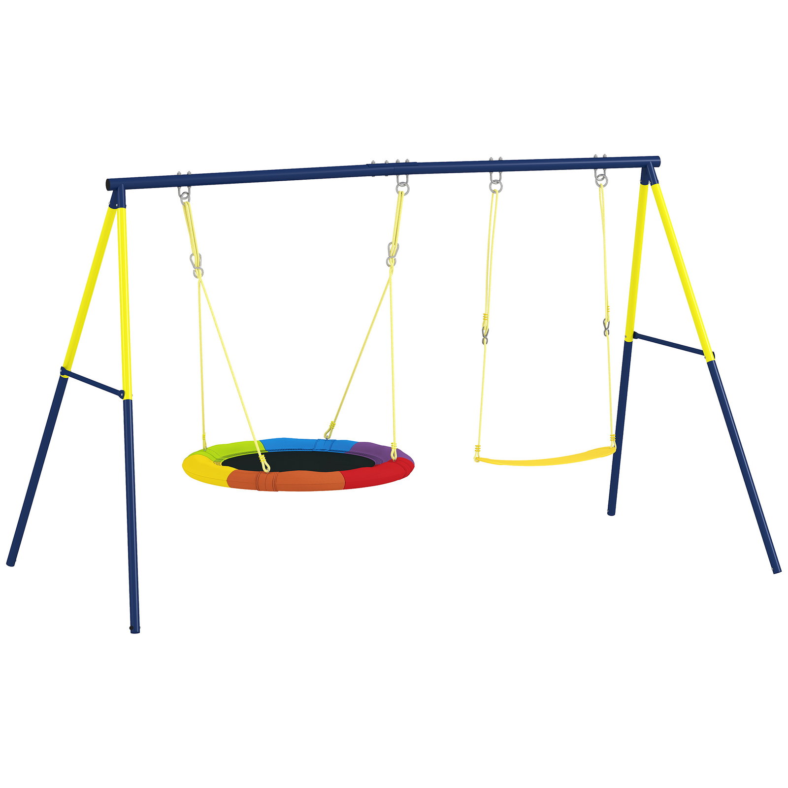 Baloiço para bebés com cordas ajustáveis estrutura de aço carga 150 kg para 3 crianças de 3-8 anos multicolor