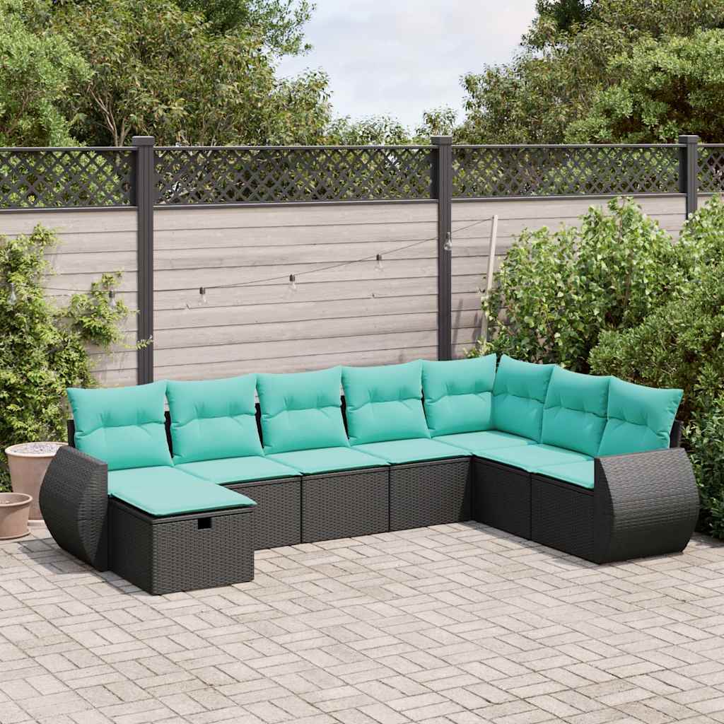 8 Pcs conjunto sofás de jardim com almofadões vime PE preto