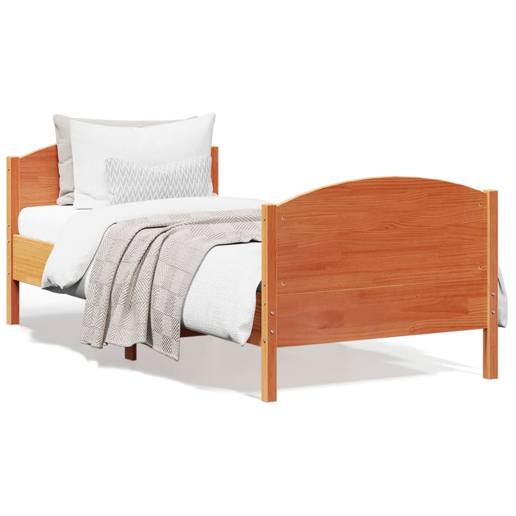 Cama sem colchão 90x190 cm madeira de pinho maciça castanho-mel