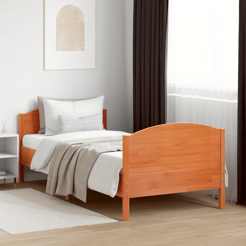Cama sem colchão 90x190 cm madeira de pinho maciça castanho-mel