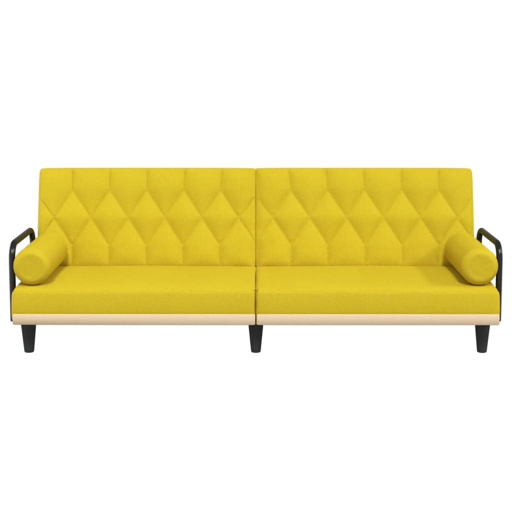 Sofá-cama com apoio de braços tecido amarelo-claro