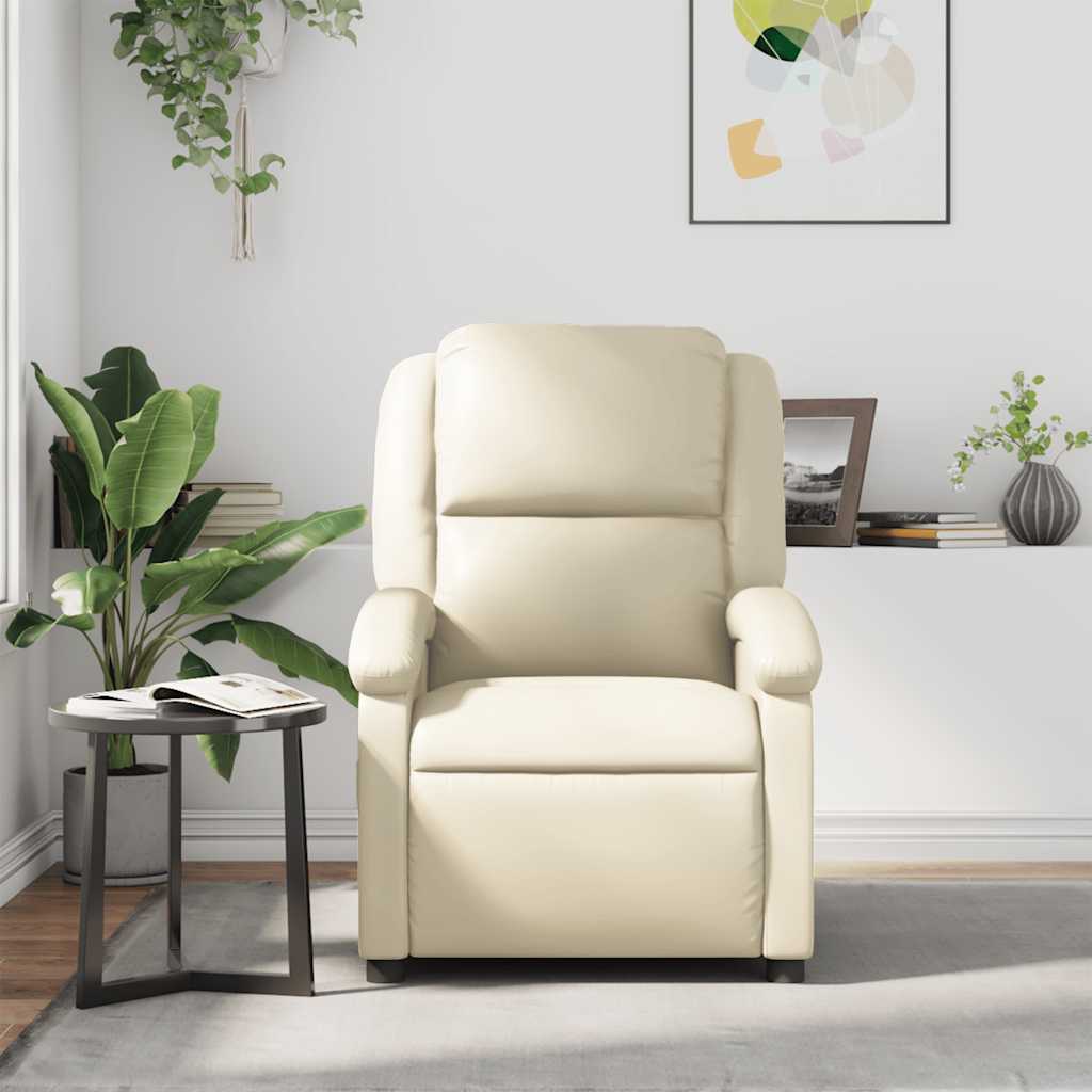 Poltrona reclinável couro artificial cor creme