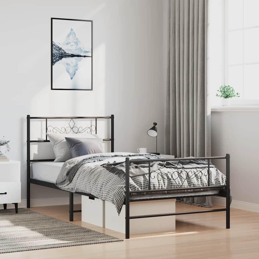 Estrutura de cama com cabeceira e pés 100x200 cm metal preto