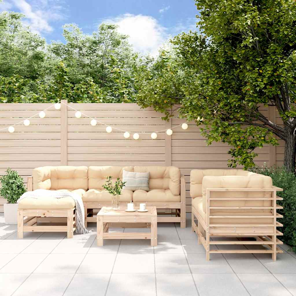 7 Pcs conjunto lounge de jardim pinho maciço