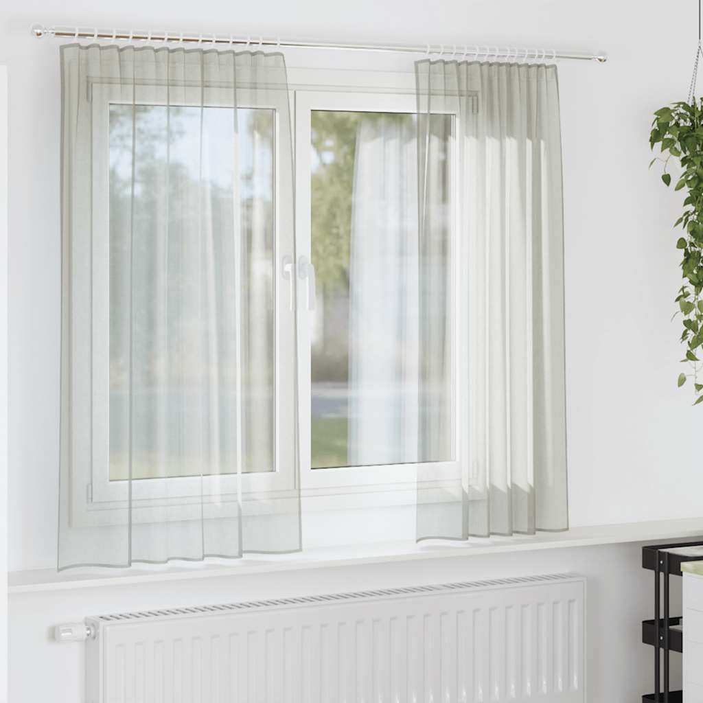 Cortinas de voile com bolsos para varão 2 pcs cinzento-claro