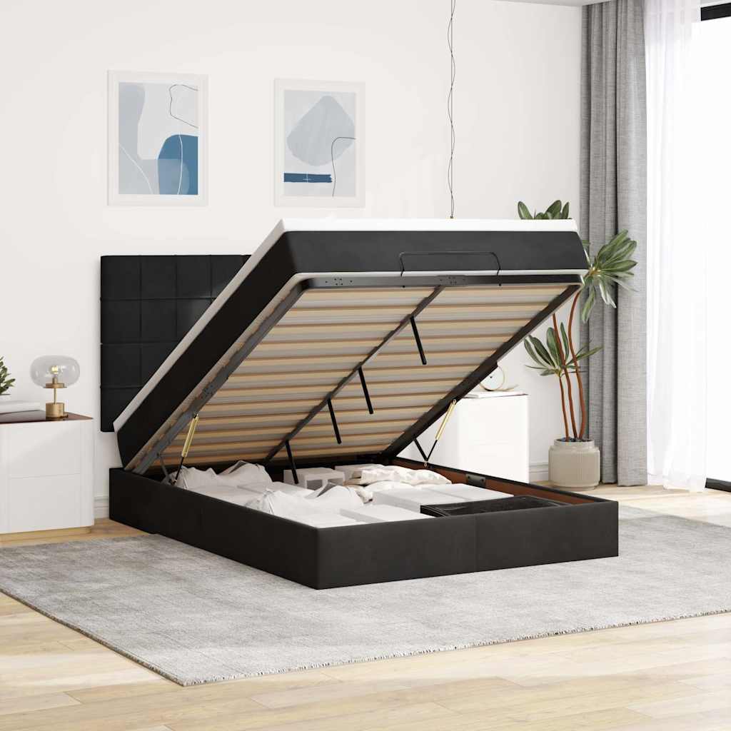 Estrutura de cama otomana com colchões 140x200 cm veludo preto