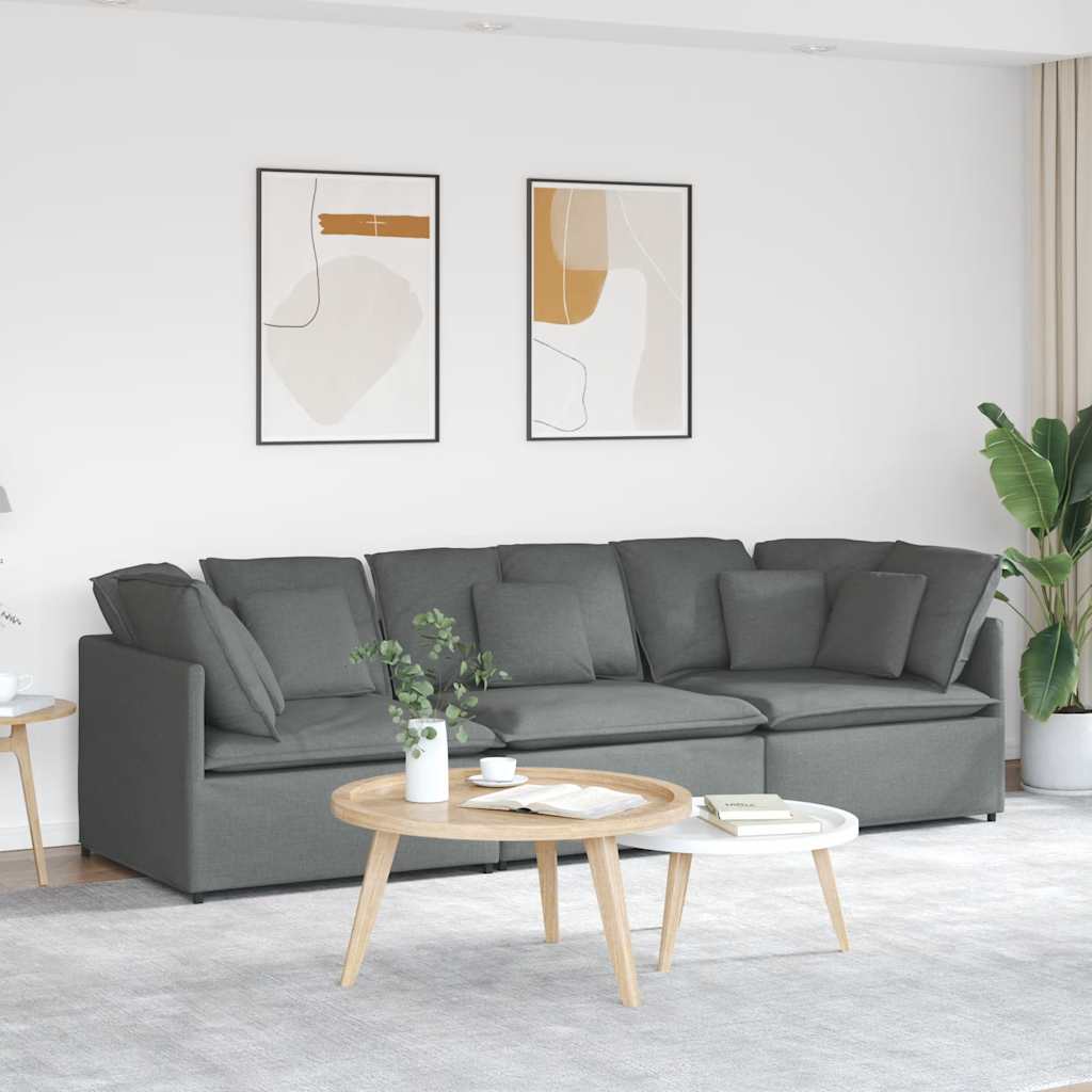 Sofá modular com almofadas tecido cinzento-escuro