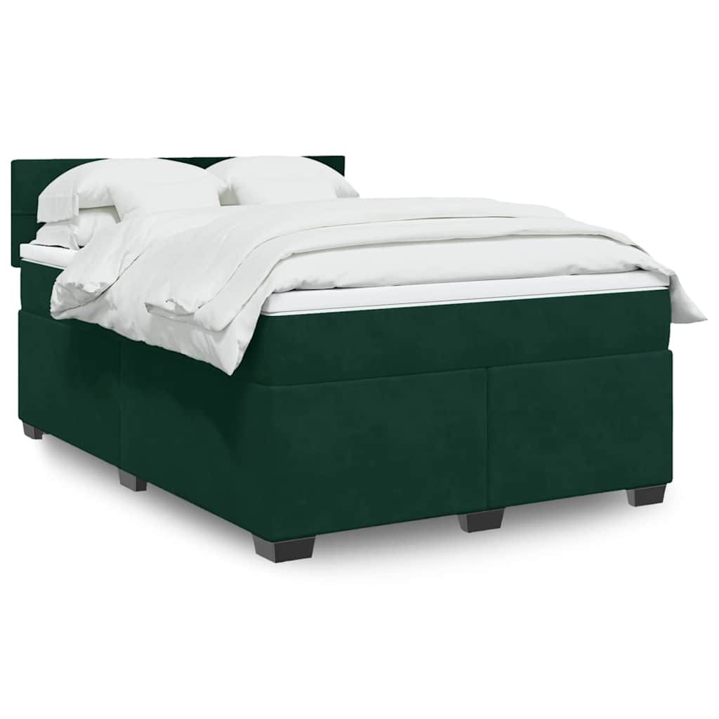Cama com molas/colchão 140x200 cm veludo verde-escuro