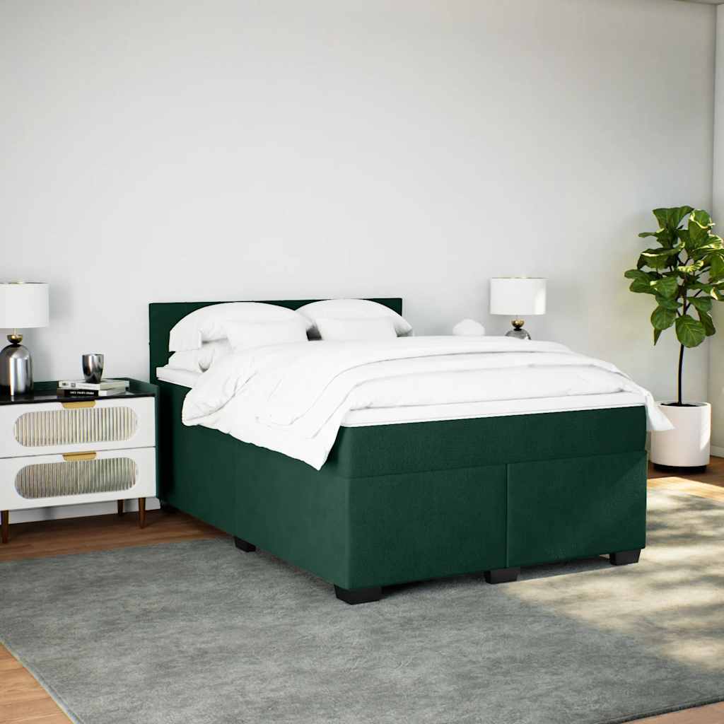 Cama com molas/colchão 140x200 cm veludo verde-escuro