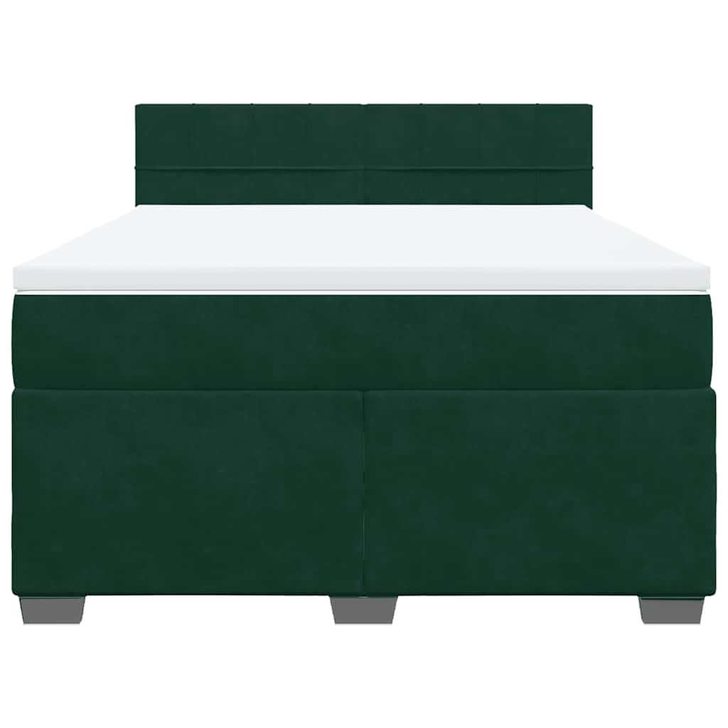 Cama com molas/colchão 140x200 cm veludo verde-escuro
