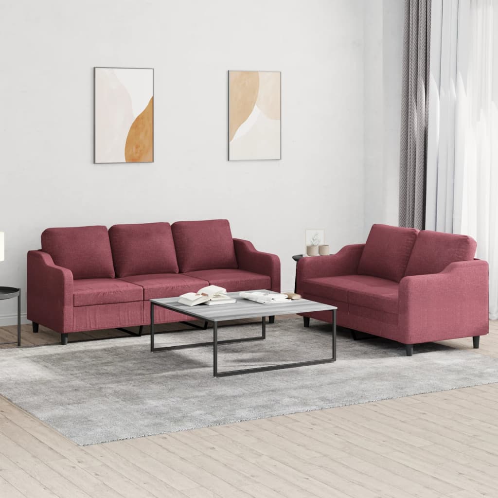 2 Pcs conjunto de sofás com almofadões tecido vermelho tinto