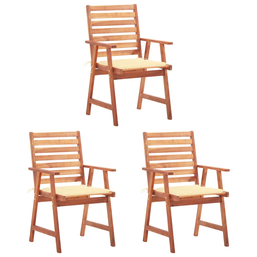 Cadeiras de jantar p/ jardim 3 pcs c/ almofadões acácia maciça