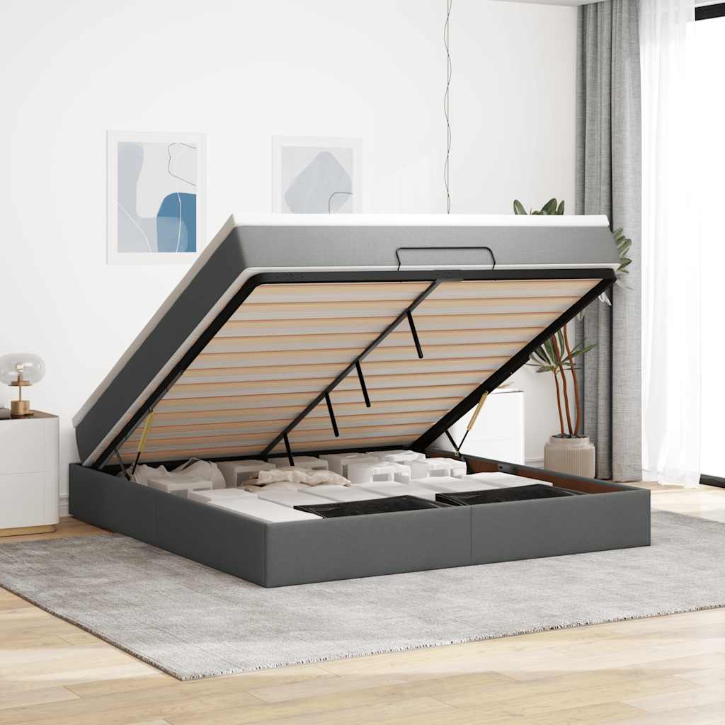 Estrutura de cama otomana com colchão 180x200cm cinzento escuro