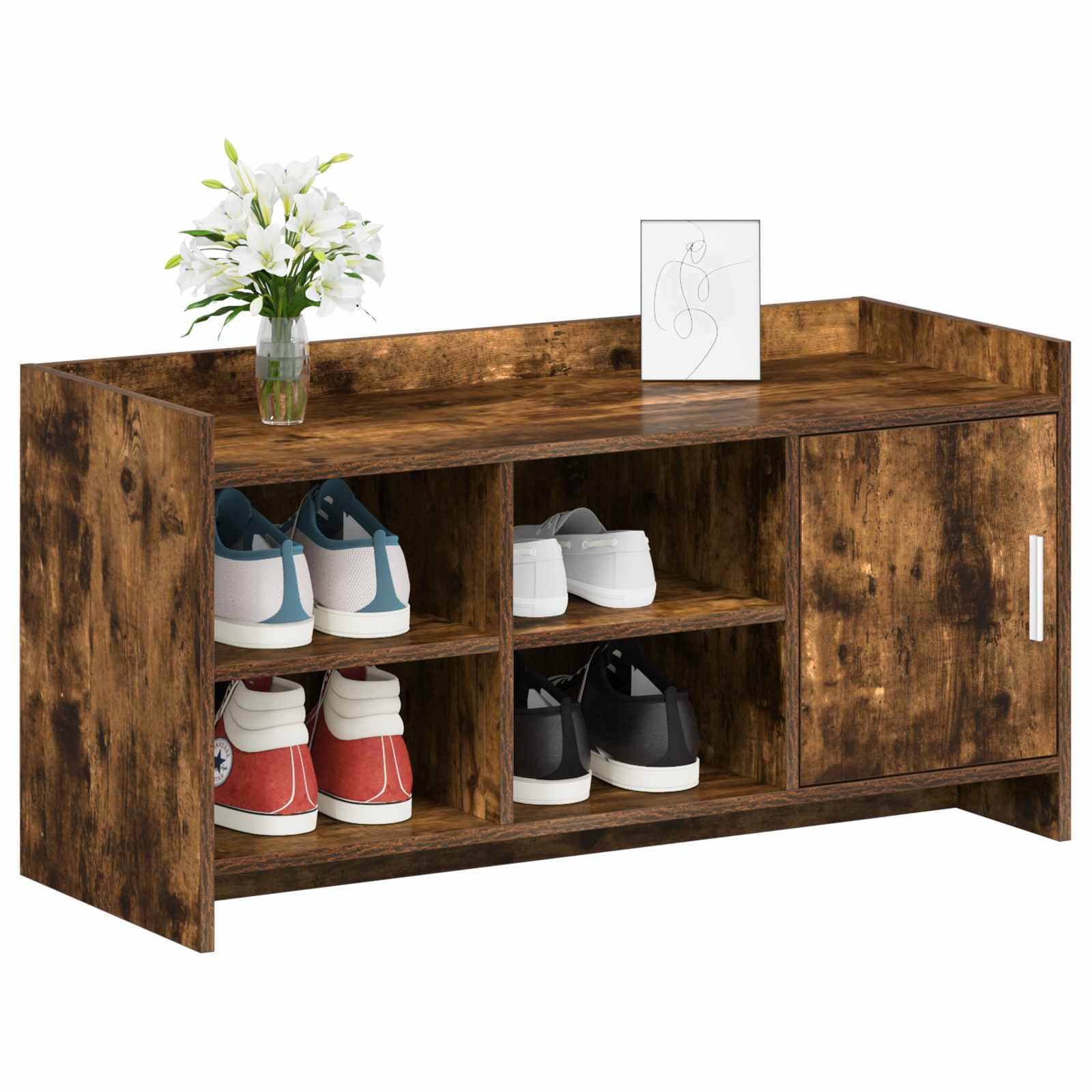 Armário de sapatos com porta carvalho fumado 100 x 39,5 x 51 cm
