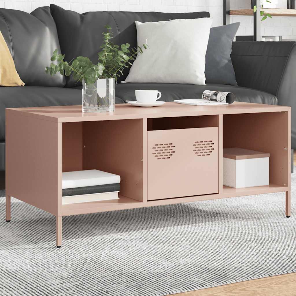 Mesa de centro 101,5x50x43,5 cm aço laminado a frio rosa