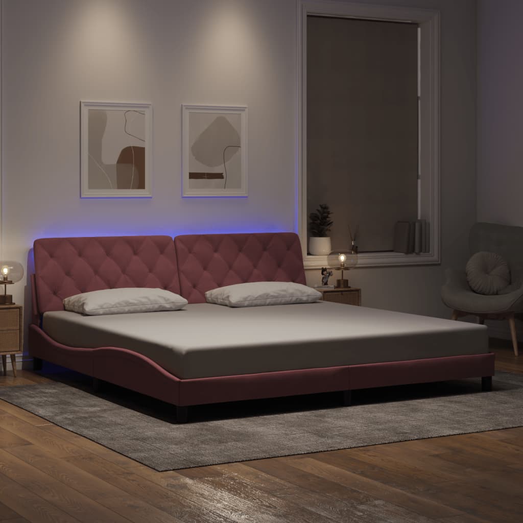 Estrutura de cama com LED sem colchão 200x200 cm veludo rosa