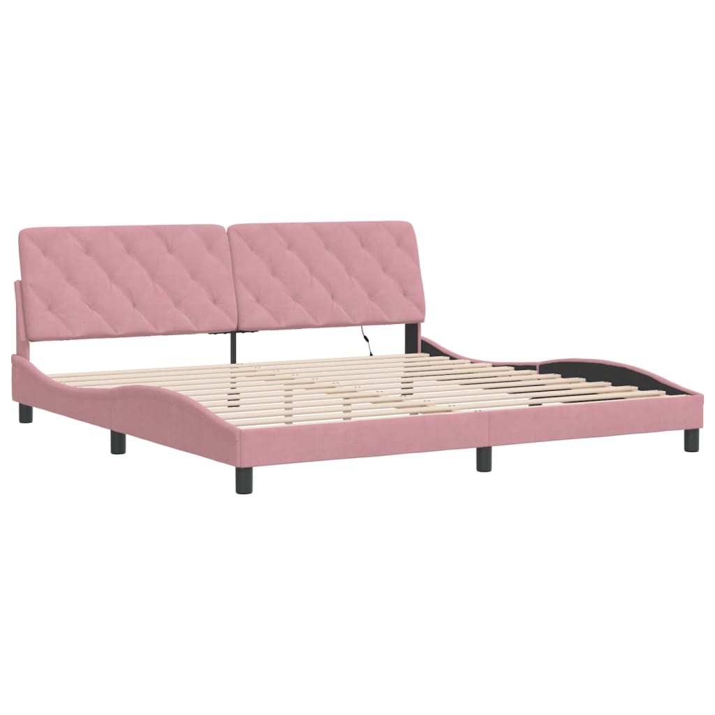 Estrutura de cama com LED sem colchão 200x200 cm veludo rosa