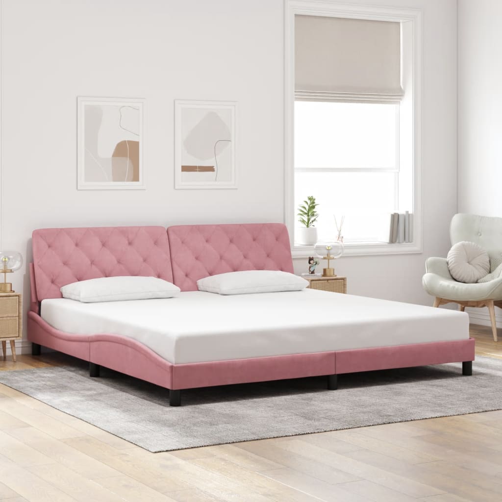 Estrutura de cama com LED sem colchão 200x200 cm veludo rosa