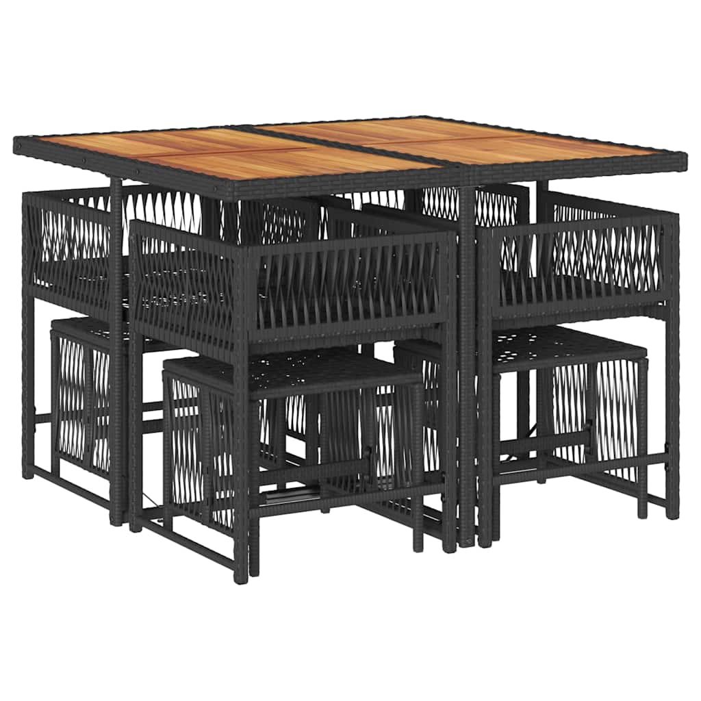 9 Pcs conjunto de jantar p/ jardim c/ almofadões vime PE preto