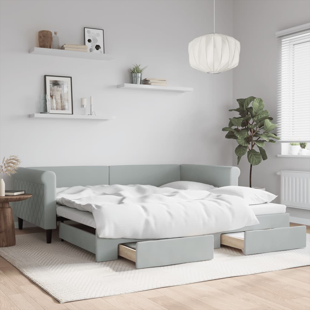 Sofá-cama c/ gavetão e gavetas 100x200 cm veludo cinzento-claro