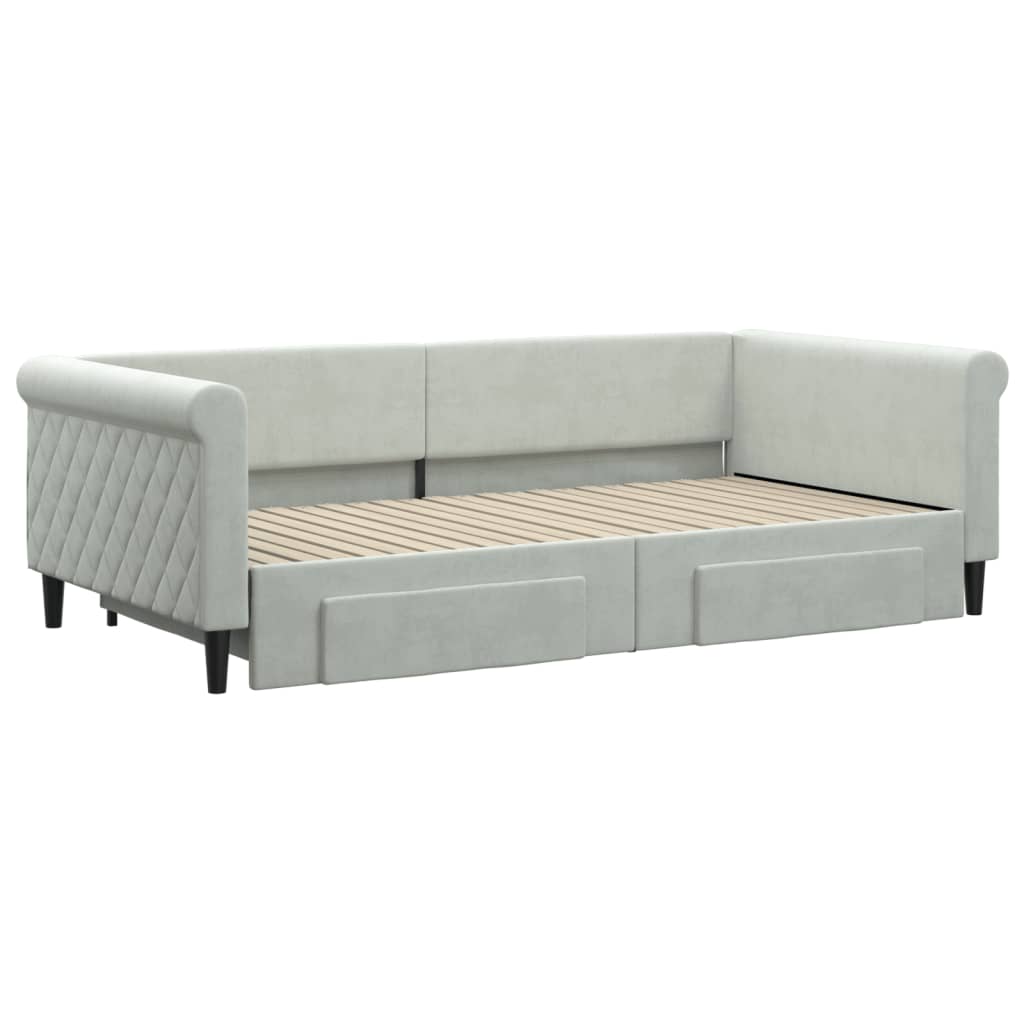 Sofá-cama c/ gavetão e gavetas 100x200 cm veludo cinzento-claro