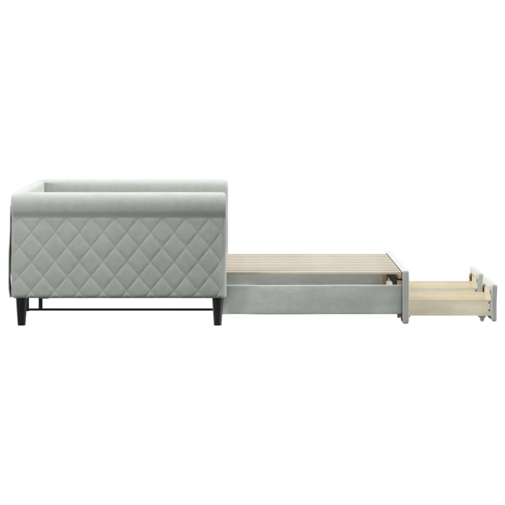 Sofá-cama c/ gavetão e gavetas 100x200 cm veludo cinzento-claro