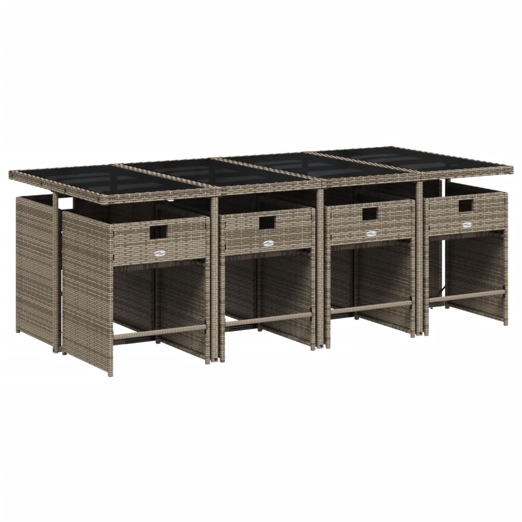 9 Pcs conjunto de jantar p/ jardim c/ almofadões vime PE cinza