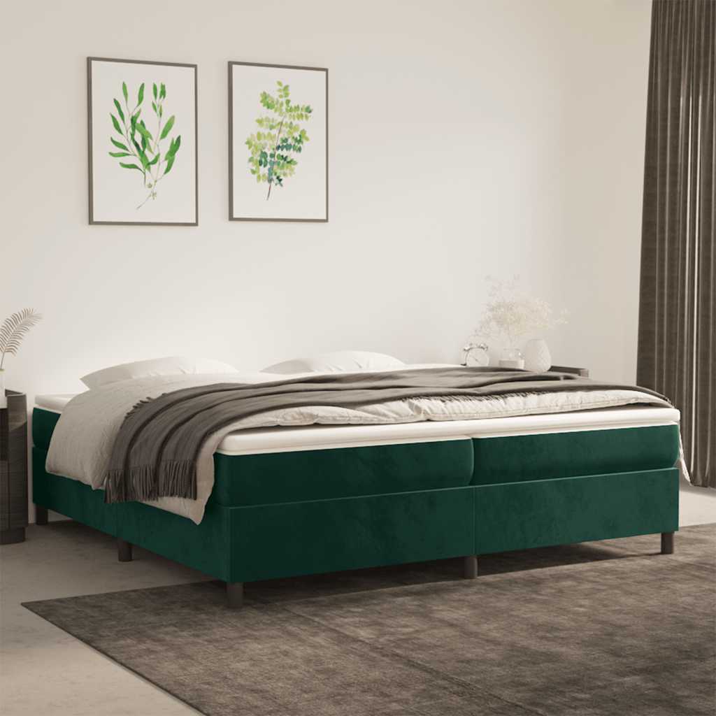 Cama com molas/colchão 200x200 cm veludo verde-escuro