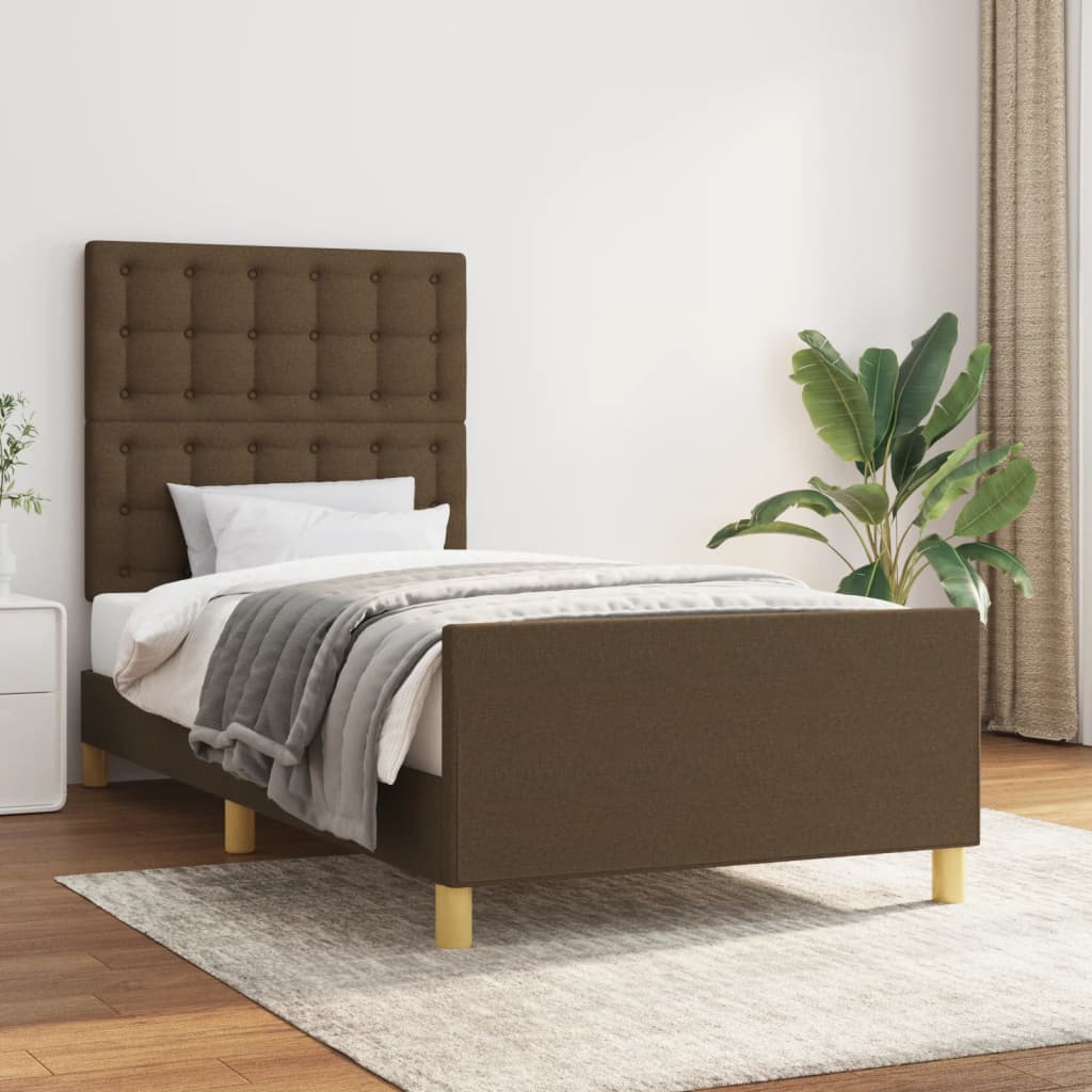 Estrutura de cama sem colchão 90x200 cm tecido castanho-escuro