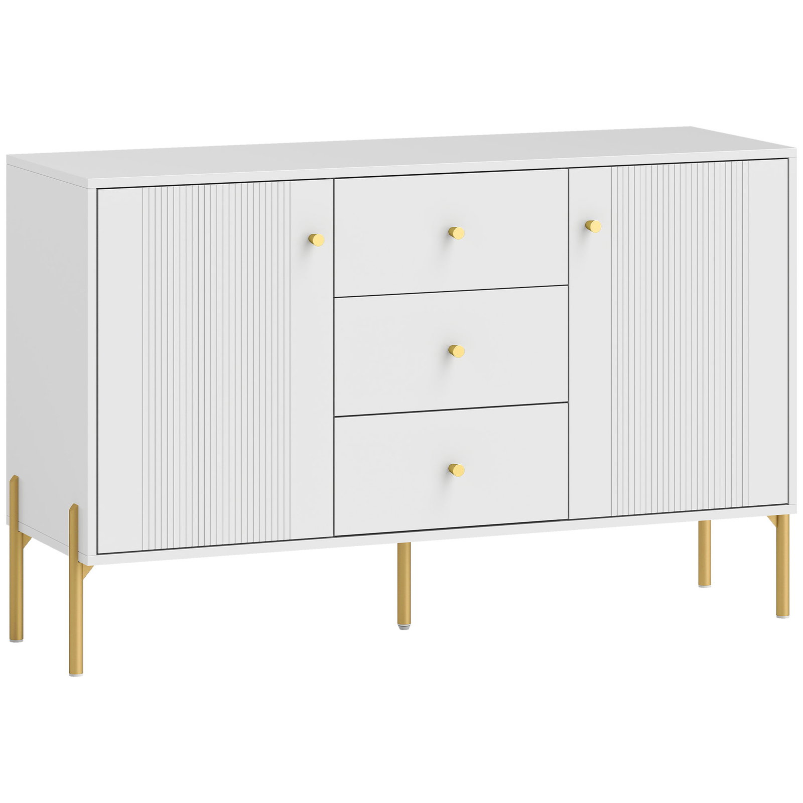 Aparador moderno de 2 portas aparador de sala com 3 gavetas prateleiras ajustáveis branco 120x39,1x76 cm