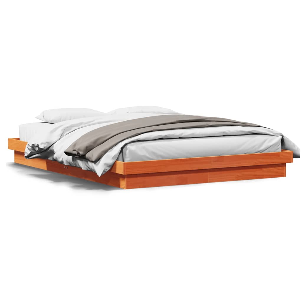 Estrutura de cama c/ leds 160x200 cm pinho maciço castanho mel