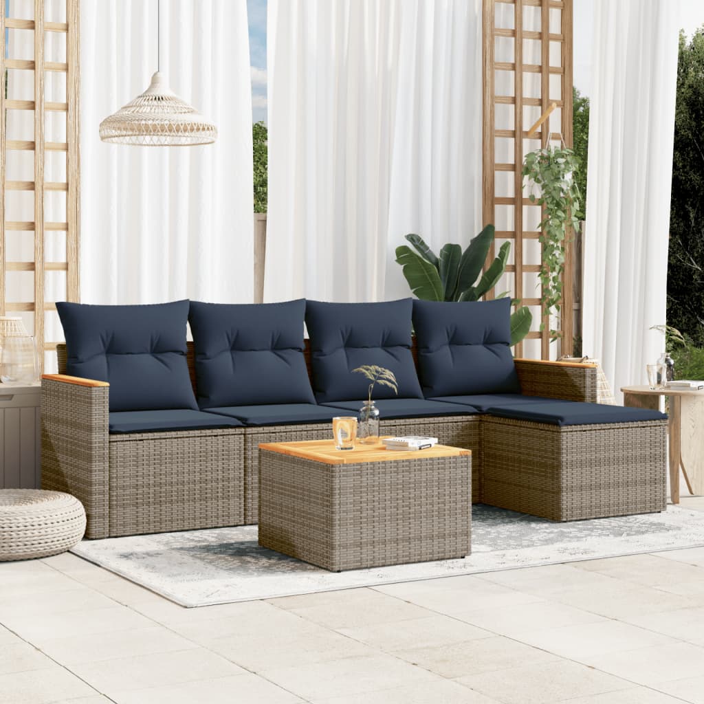 Conjunto de sofá de jardim com 6 peças e almofadas em rattan sintético cinza