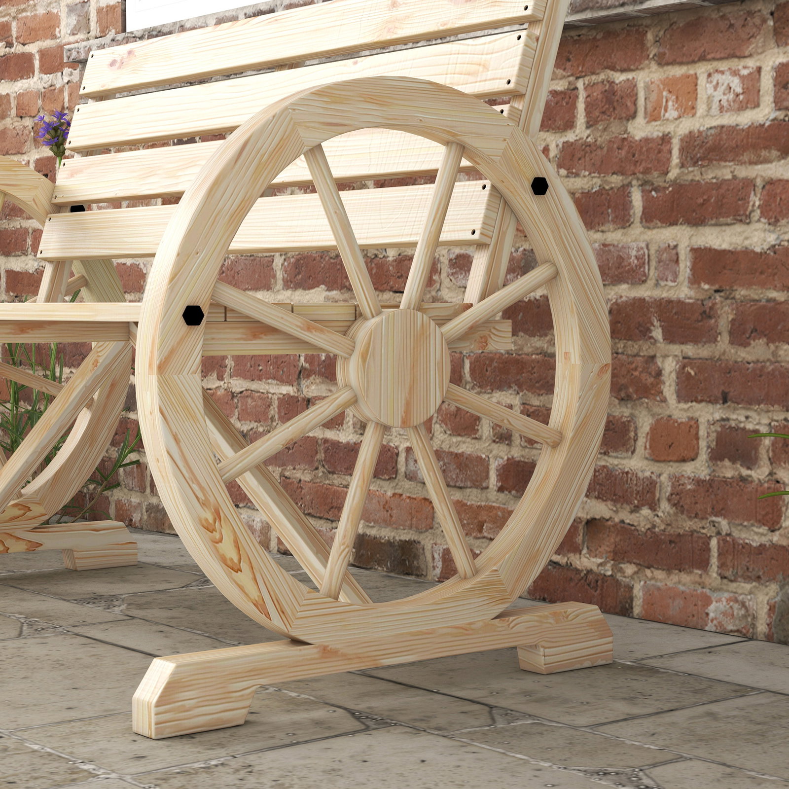 Banco de jardim de madeira com apoios em forma de roda para 2 pessoas 105,5x56x79 cm madeira