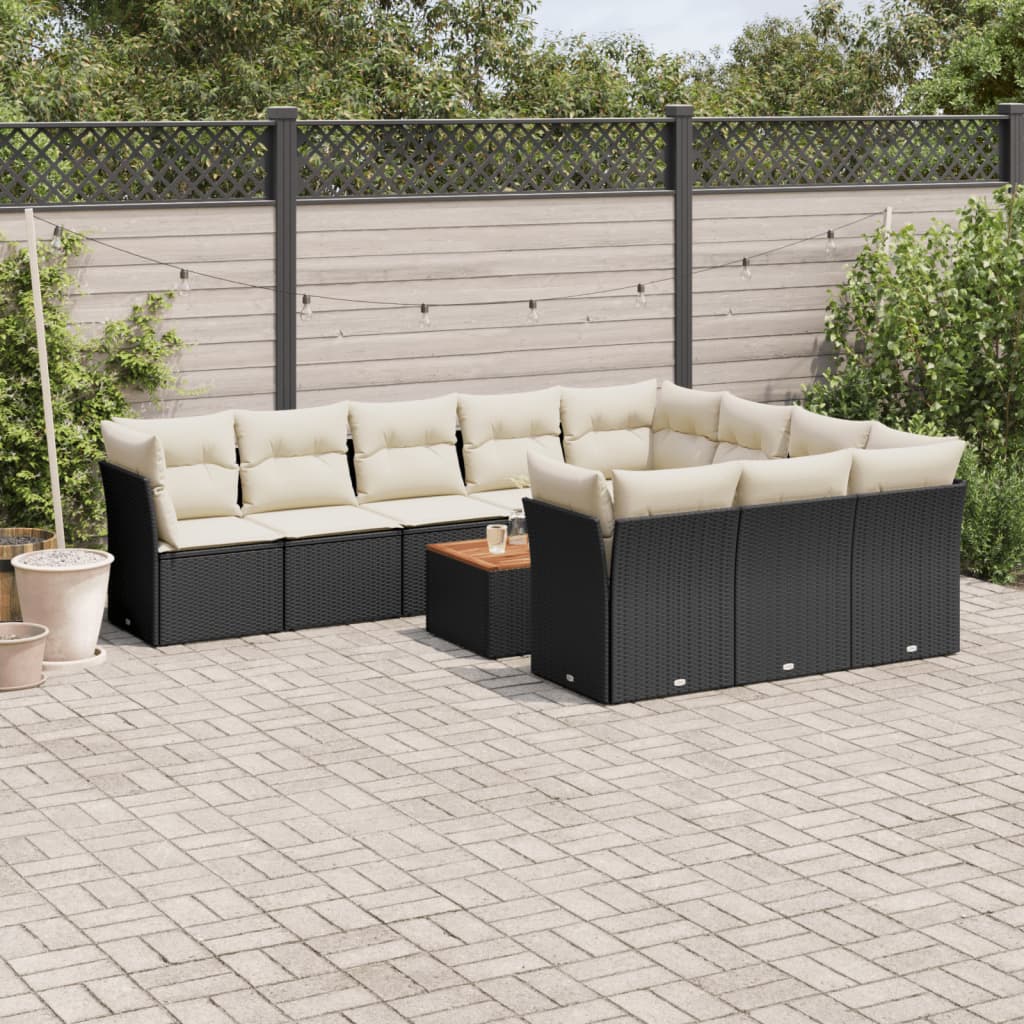 11 Pcs conjunto sofás de jardim c/ almofadões vime PE preto