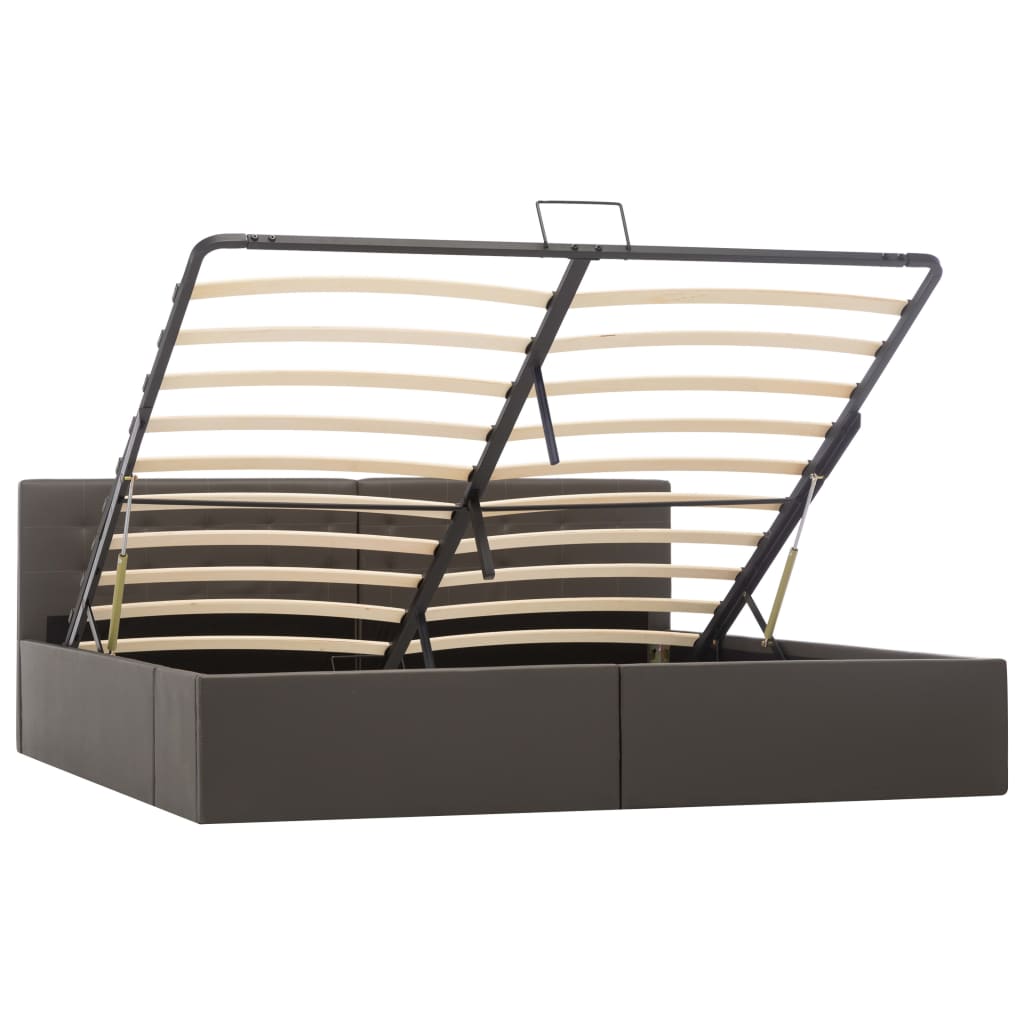 Cama hidráulica c/ arrumação 180x200cm couro artificial cinza