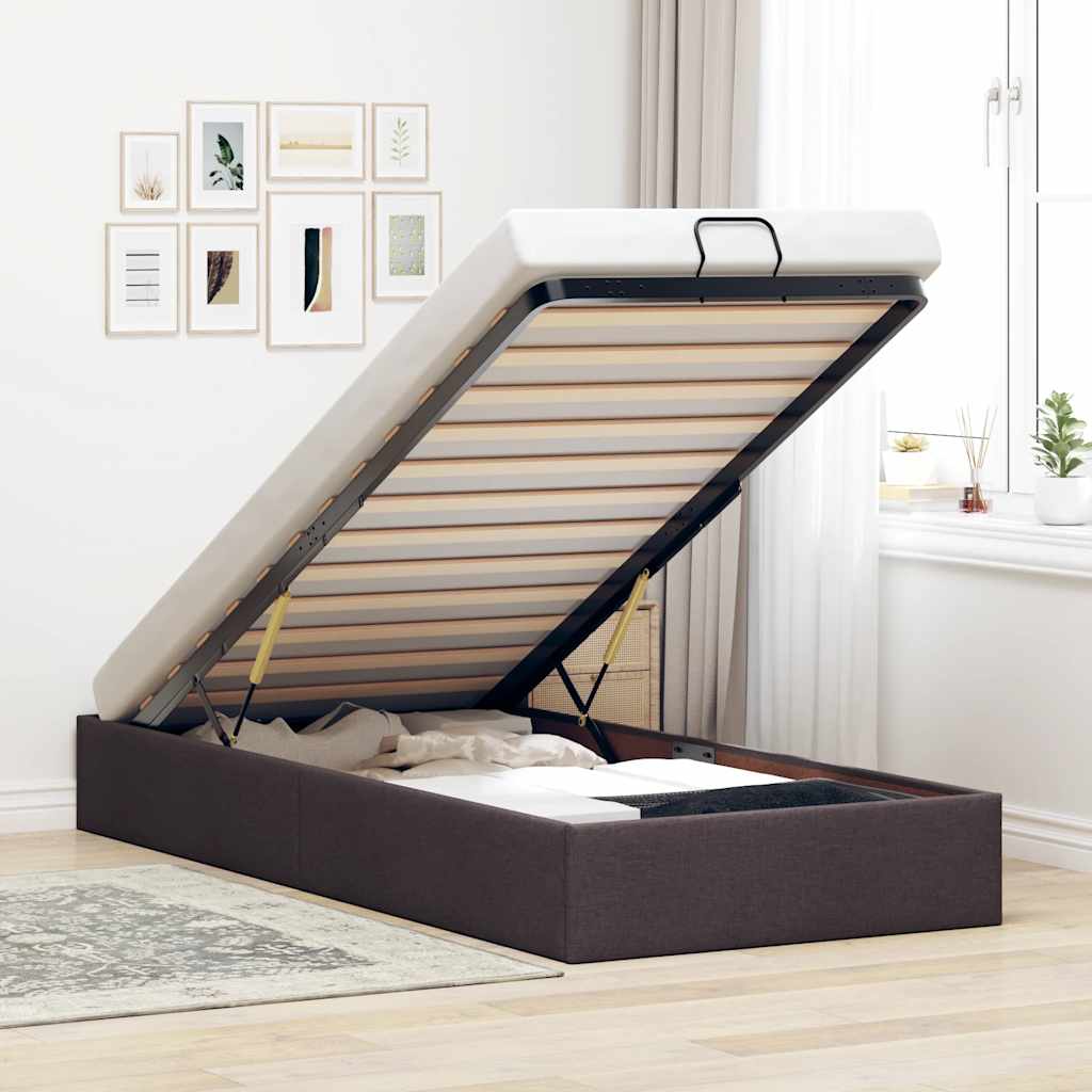 Estrutura de cama otomana sem colchão 80x200 cm castanho escuro