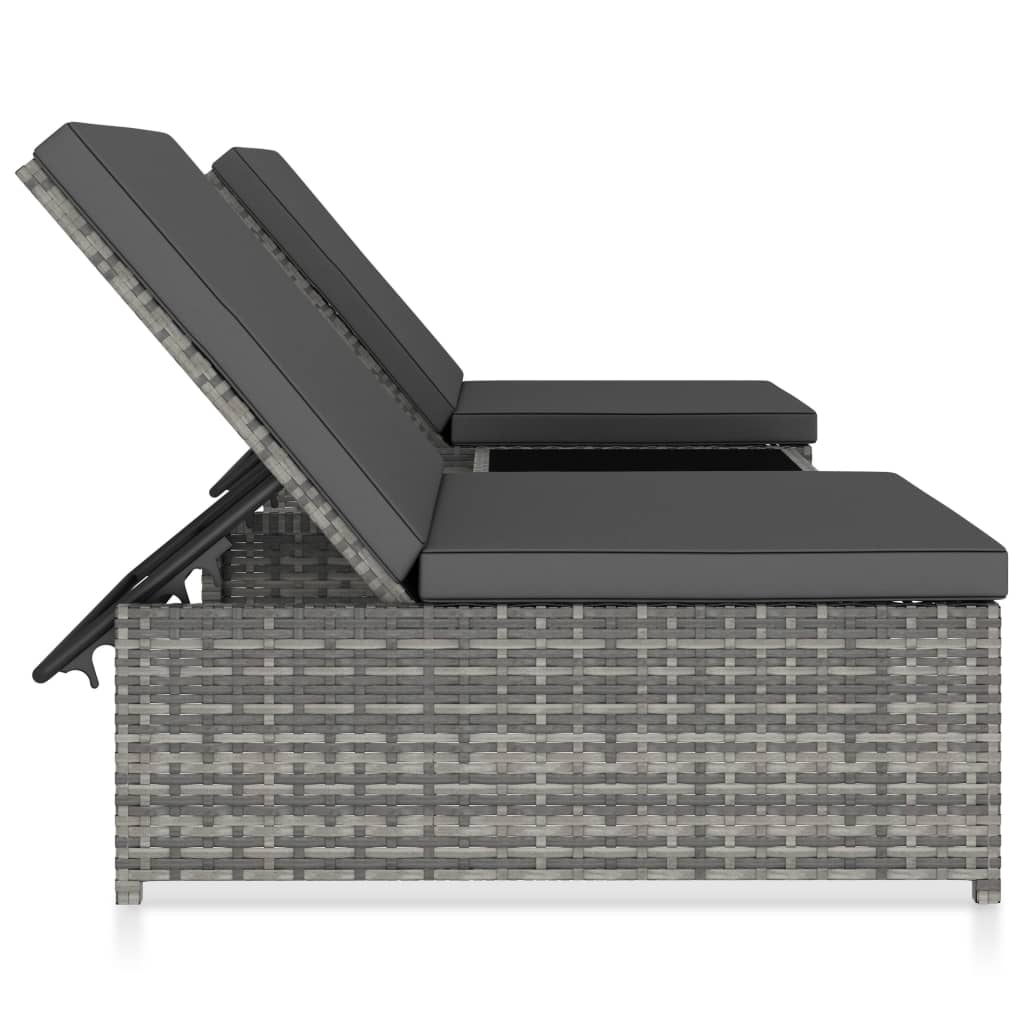 Cadeiras jardim reclináveis 2 pcs com mesa vime PE cinzento