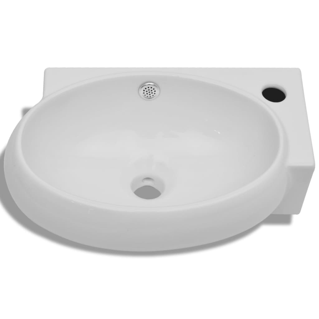 Lavatório cerâmica branco com abertura para torneira e orifício de descarga