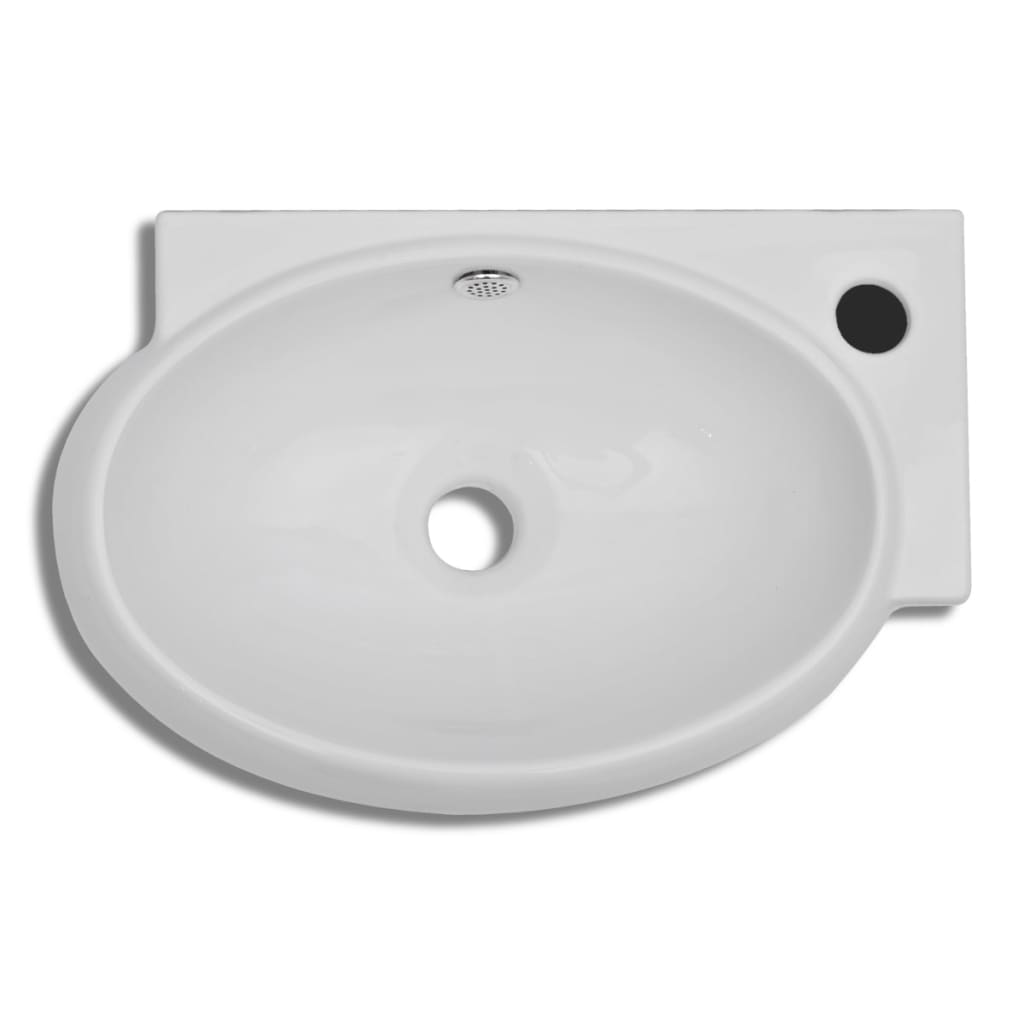 Lavatório cerâmica branco com abertura para torneira e orifício de descarga