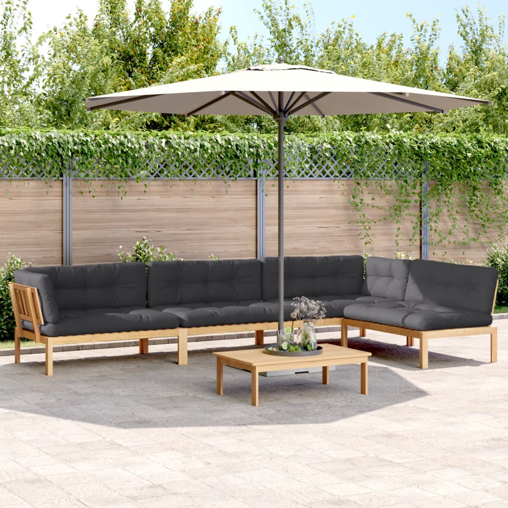 5 Pcs móveis de paletes p/ jardim com almofadões acácia maciça