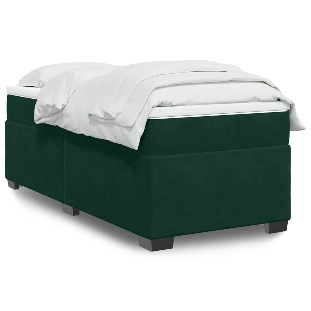 Cama com molas/colchão 100x200 cm veludo verde-escuro