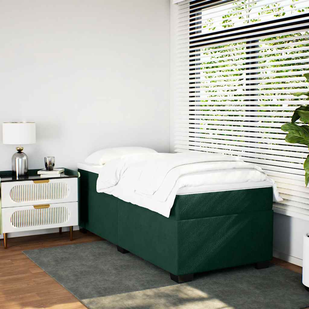 Cama com molas/colchão 100x200 cm veludo verde-escuro